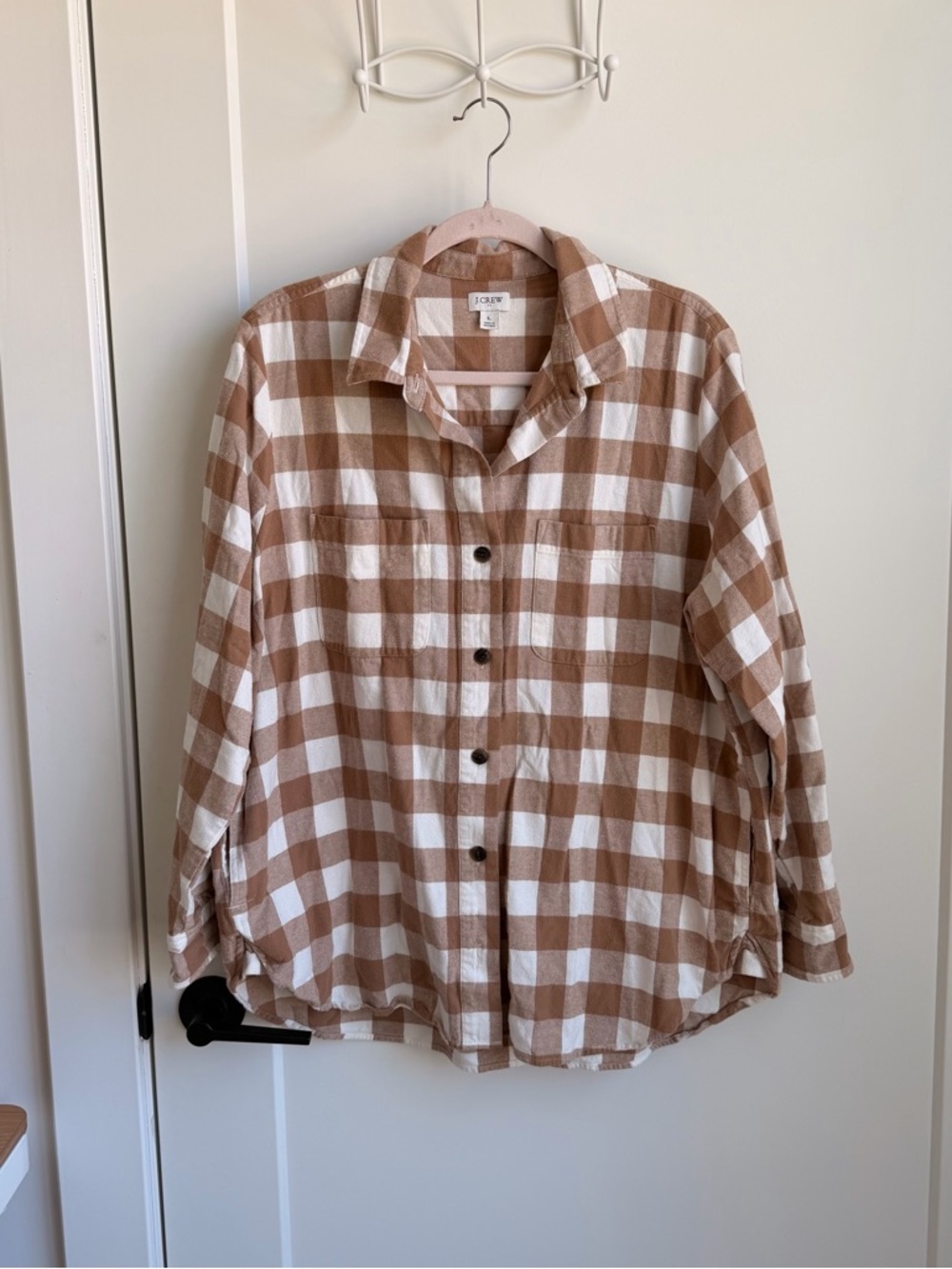 J.CREW Flannel Plaid Brown White Button-Up Shirt Women’s Size L - Picture 4 of 8